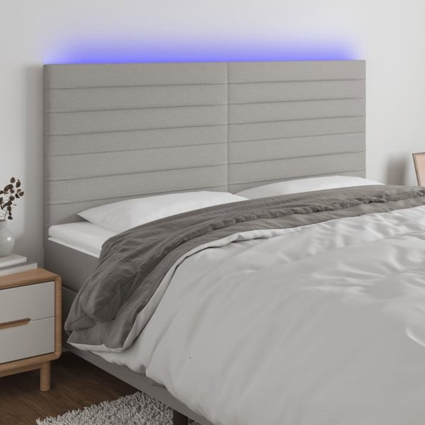 vidaXL Κεφαλάρι για κρεβάτι με LED, ανοιχτό γκρι, 160x5x118/128 cm, ύφασμα