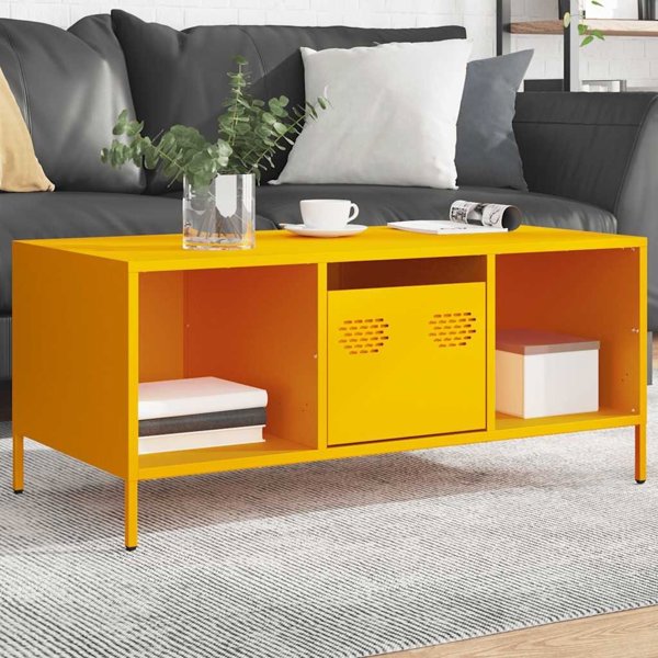 vidaXL Stolik kawowy, musztarda, 101,5x50x43,5 , stal
