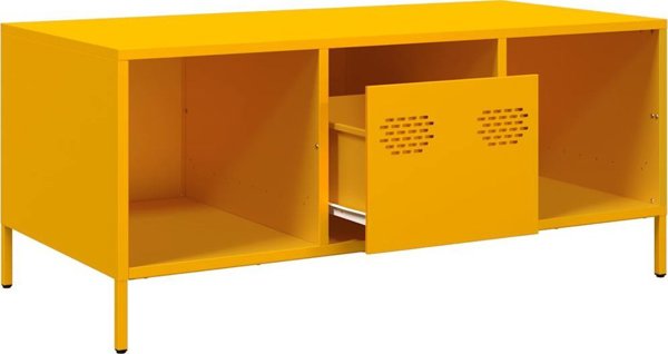 vidaXL Stolik kawowy, musztarda, 101,5x50x43,5 , stal