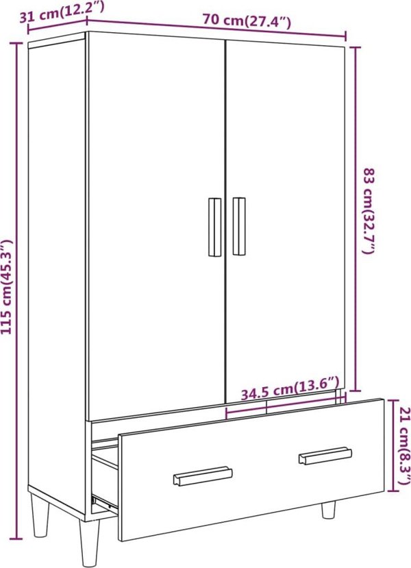 vidaXL Ντουλάπι, γκρι δρυς Σονόμα, 70x31x115 εκ., ξυλοπολυμερές υλικό