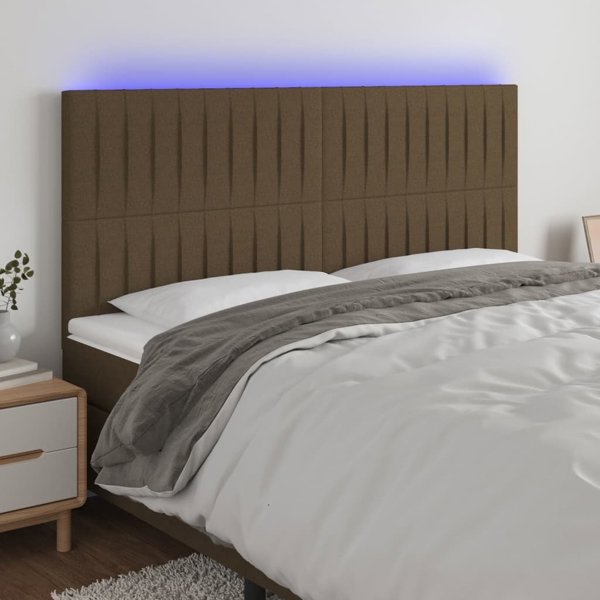vidaXL Φωτιζόμενη κεφαλαρία κρεβατιού με LED, σκούρο καφέ, 160x5x118/128 εκ., ύφασμα
