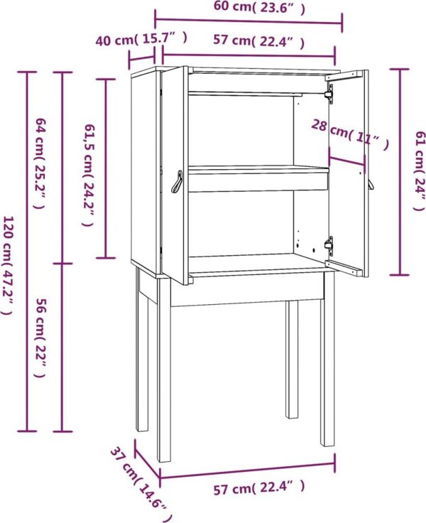 vidaXL Ντουλάπι, Λευκό, 60x40x120 εκ., Μασίφ Ξύλο Πεύκου