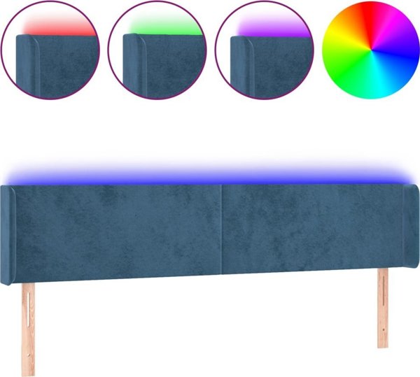 vidaXL Κεφαλάρι κρεβατιού με LED, σκούρο μπλε, 183x16x78/88 εκ., βελούδο