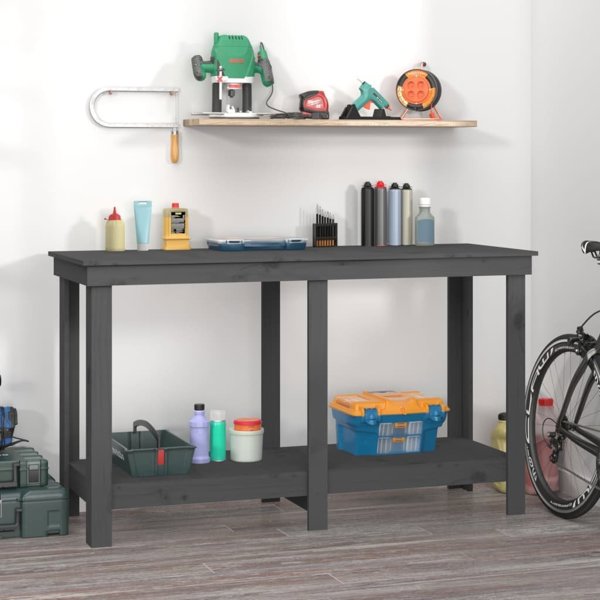 vidaXL Πάγκος εργασίας γκρι 140x50x80 εκ., φυσικό πεύκο
