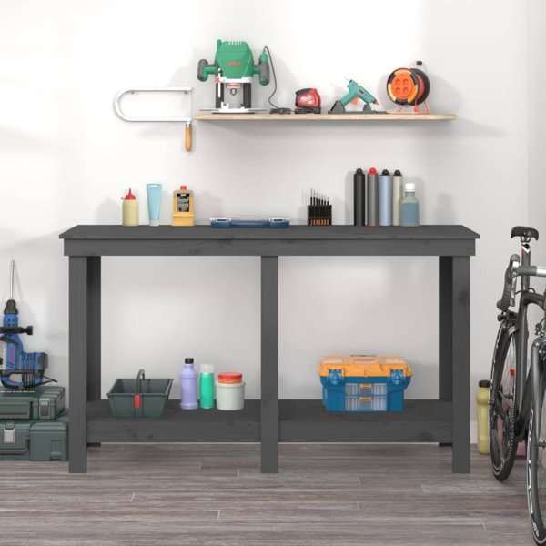 vidaXL Πάγκος εργασίας γκρι 140x50x80 εκ., φυσικό πεύκο