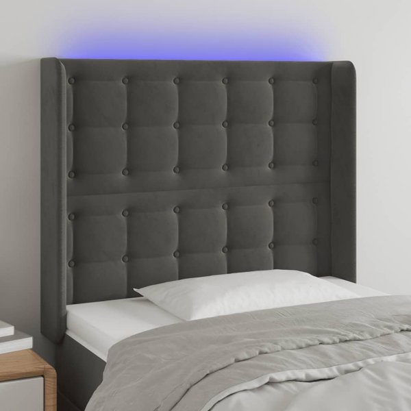 vidaXL Zaglowek do lozka z LED, ciemnoszary, 83x16x118/128 cm, aksamit