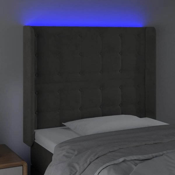 vidaXL Zaglowek do lozka z LED, ciemnoszary, 83x16x118/128 cm, aksamit