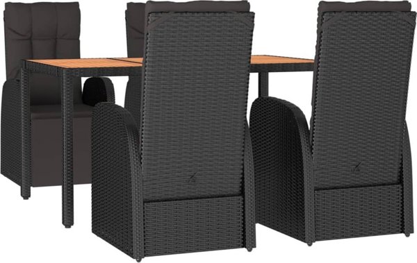 vidaXL vidaXL 5-cz. zestaw mebli ogrodowych, czarny, polirattan i akacja