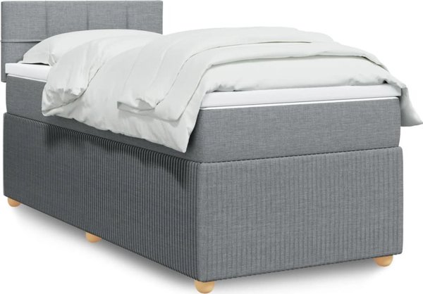 vidaXL Κρεβάτι Continental με στρώμα, ανοιχτό γκρι, ύφασμα, 100x200 cm