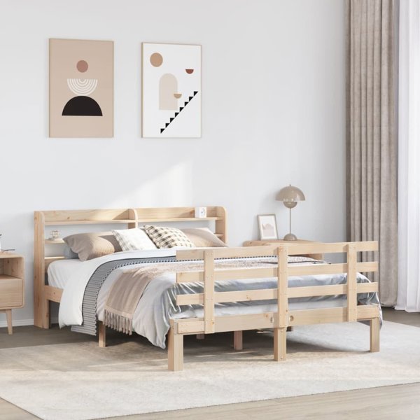 vidaXL Rama κρεβατιού με προσκέφαλο, 140x190 cm, μασίφ πεύκο