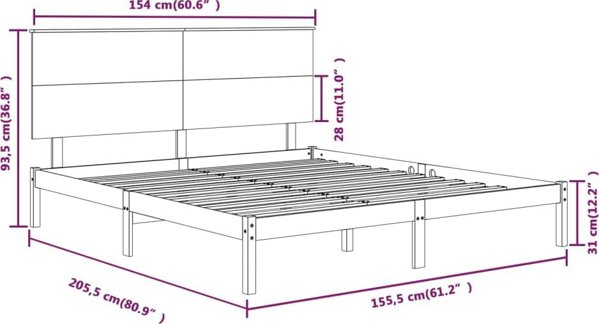 vidaXL Πλαίσιο κρεβατιού, lite ξύλο, 150x200 cm, King Size