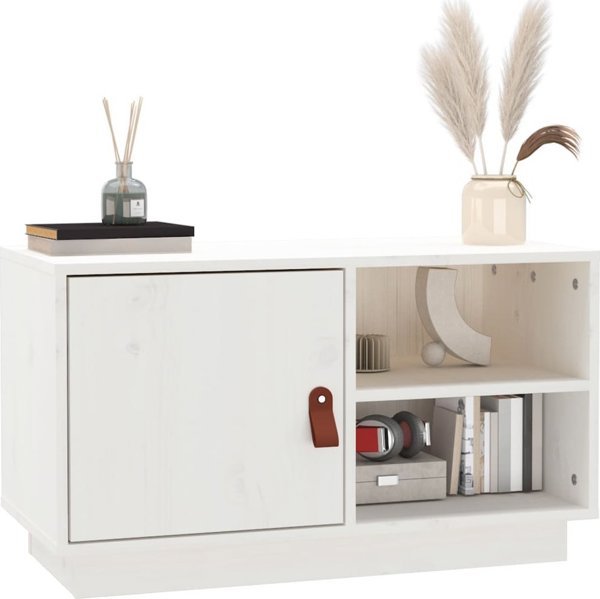 vidaXL Έπιπλο Τηλεόρασης, λευκό, 70x34x40 εκ, μασίφ πεύκο