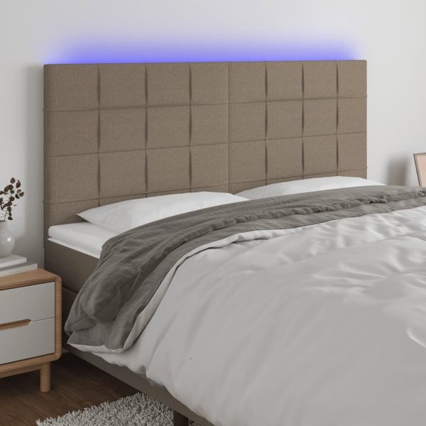 vidaXL Zaglowek do lozka z LED, taupe, 200x5x118/128 cm, tkanina