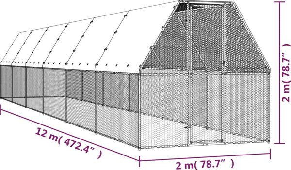 vidaXL Εξωτερικό κλουβί για κοτόπουλα, 2x12x2 m, γαλβανισμένος χάλυβας