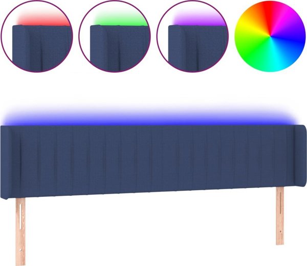vidaXL Zaglonek do lozka z LED, niebieski, 163x16x78/88 cm, tkanina