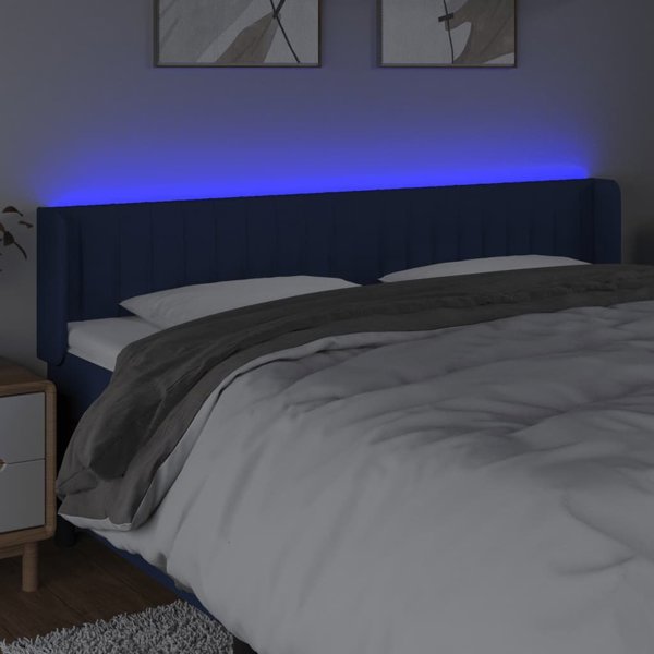 vidaXL Zaglonek do lozka z LED, niebieski, 163x16x78/88 cm, tkanina