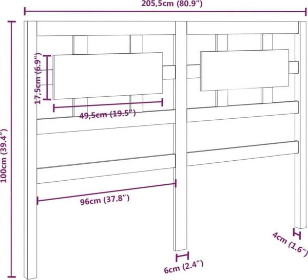 vidaXL Κεφαλάρι κρεβατιού, μαύρο, 205,5x4x100 cm, από μασίφ πεύκο