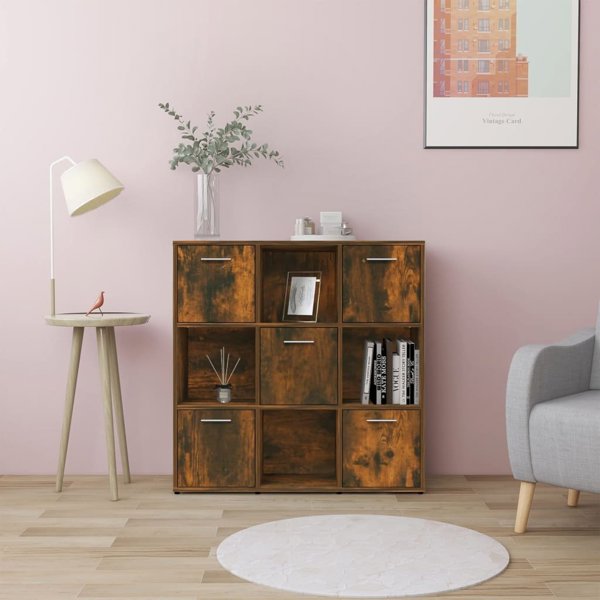 vidaXL Ράφι βιβλίων, καπνιστή δρυς, 90x30x90 εκ.