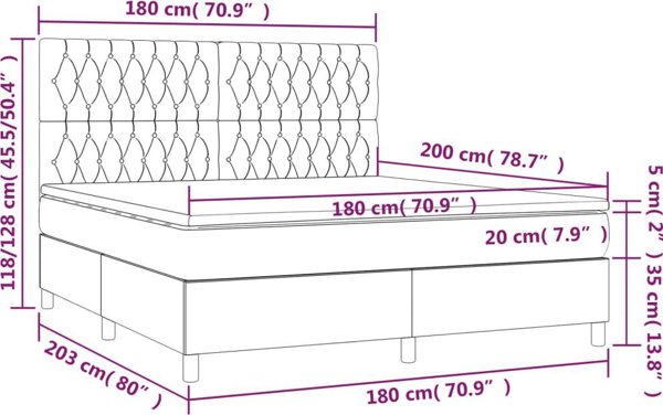 vidaXL Λουτζκό κοντινένταλ με στρώμα, καφέ, 180x200 εκ, ύφασμα