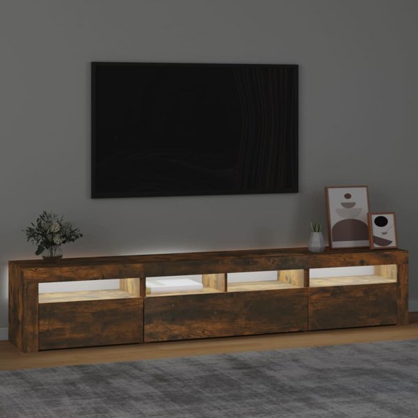 vidaXL Ντουλάπι TV με φωτισμό LED, σκούρο δρυς, 210x35x40 cm