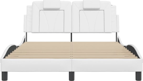 vidaXL Κορνίζα κρεβατιού με LED, λευκή, 140x200 εκ, τεχνητό δέρμα
