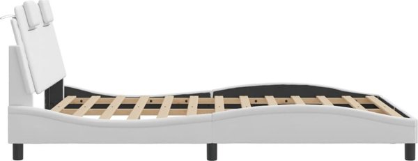 vidaXL Κορνίζα κρεβατιού με LED, λευκή, 140x200 εκ, τεχνητό δέρμα