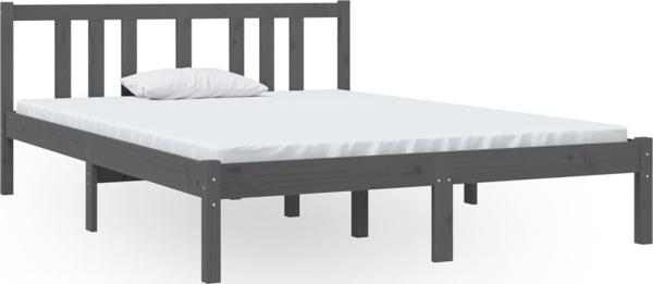 vidaXL Πλαίσιο κρεβατιού, γκρι, συμπαγές ξύλο, 135x190 cm, διπλό
