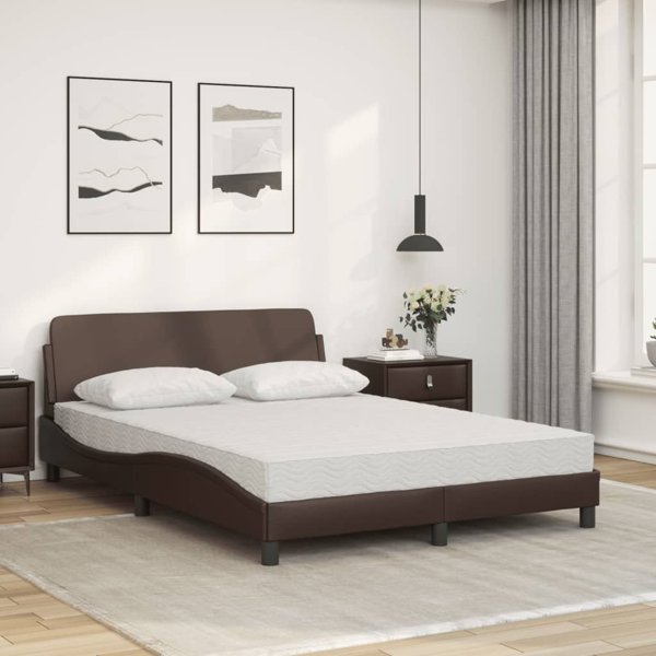 vidaXL Κρεβάτι με στρώμα καφέ 140x200 εκ. με τεχνητό δέρμα