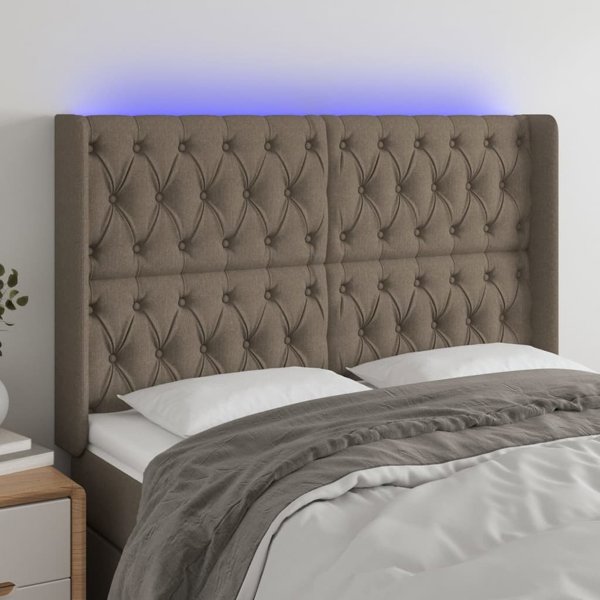 vidaXL Κεφαλαρι για κρεβατι με LED, taupe, 147x16x118/128 cm, υφασμα