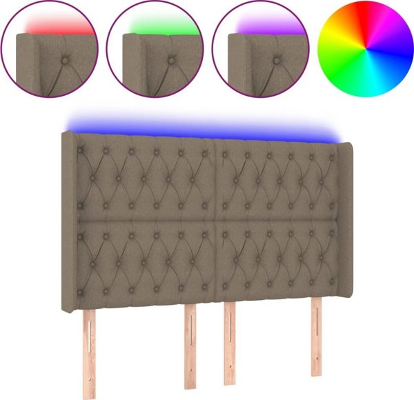 vidaXL Κεφαλαρι για κρεβατι με LED, taupe, 147x16x118/128 cm, υφασμα