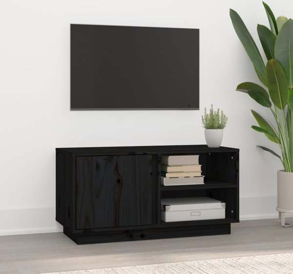 vidaXL vidaXL Szafka pod TV, czarna, 80x35x40,5 cm, lite drewno sosnowe