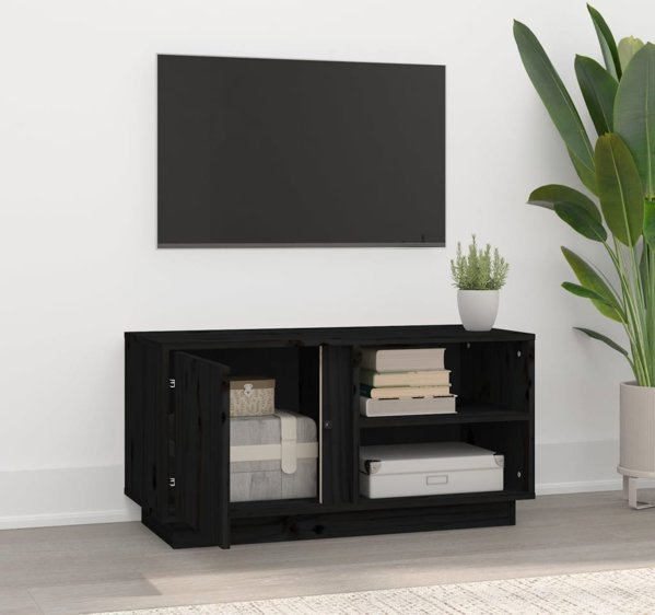 vidaXL vidaXL Szafka pod TV, czarna, 80x35x40,5 cm, lite drewno sosnowe
