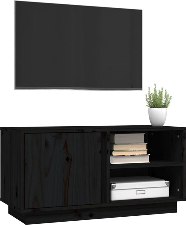 vidaXL vidaXL Szafka pod TV, czarna, 80x35x40,5 cm, lite drewno sosnowe