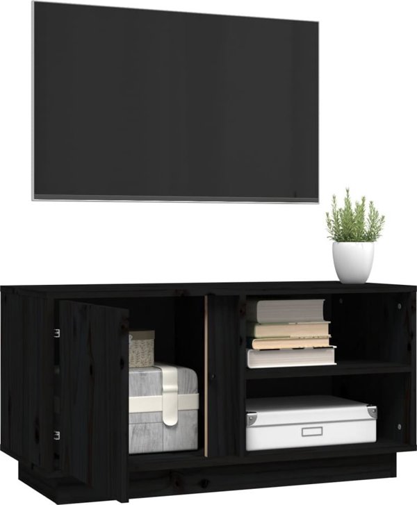 vidaXL vidaXL Szafka pod TV, czarna, 80x35x40,5 cm, lite drewno sosnowe