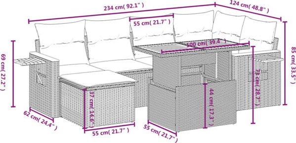 vidaXL Σετ Κήπου 7 Τεμαχίων με Μαξιλάρια, Μπεζ