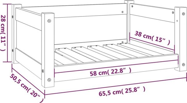vidaXL Κρεβάτι για σκύλο, λευκό, 65,5x50,5x28 εκ, από μασίφ πεύκο
