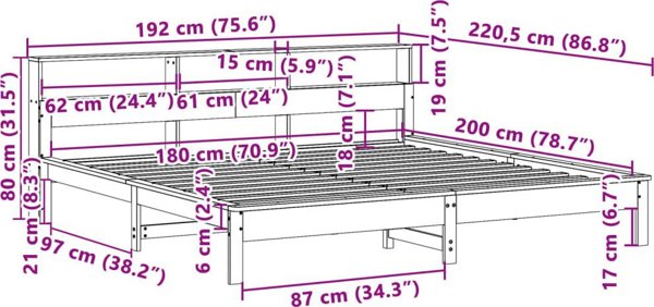 vidaXL Κορμός Κρεβατιού Λευκός 180x200 εκ. από Αληθινό Πεύκο