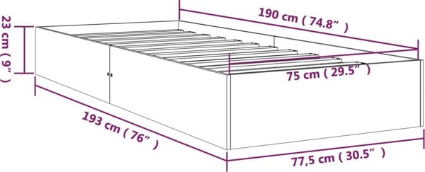 vidaXL Rama κρεβατιού από μασίφ ξύλο, 75x190 cm, μονόκλινο