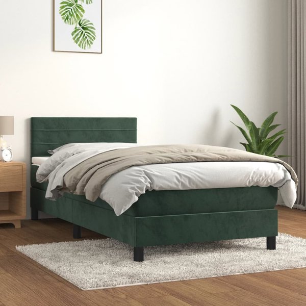 vidaXL Lodzko kontynentalne z materacem zielone aksamit 100x200cm