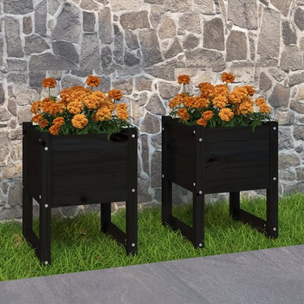 vidaXL vidaXL Donice, 2 szt., czarny, 40x40x52,5 cm, lite drewno sosnowe