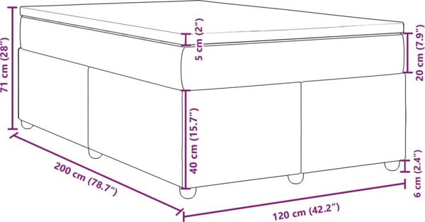 vidaXL κρεβάτι kontynentalne με στρώμα, μαύρο ύφασμα, 120x200 cm