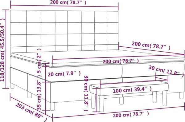 vidaXL Κρεβάτι Continental Μαύρο Με Στρώμα Βελούδο 200x200 εκ.