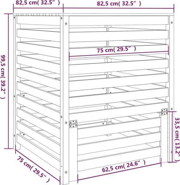 vidaXL Κομποστοποιητής, λευκός, 82,5x82,5x99,5 cm, ξύλο πεύκου