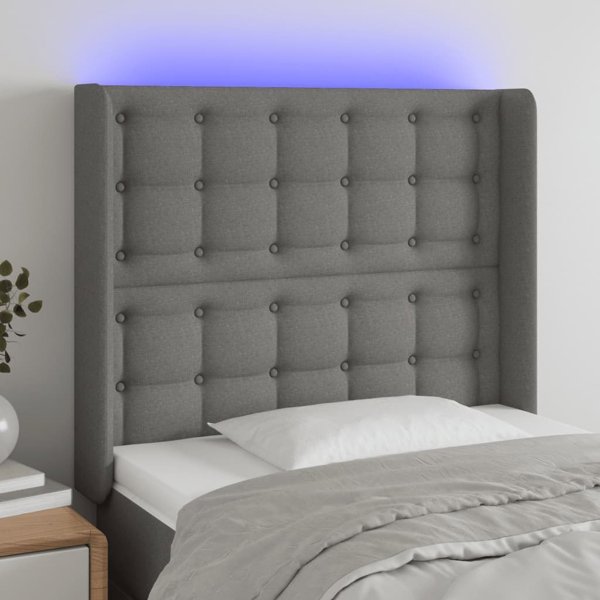 vidaXL Κεφαλάρι κρεβατιού με LED, σκούρο γκρι, 103x16x118/128 cm, ύφασμα