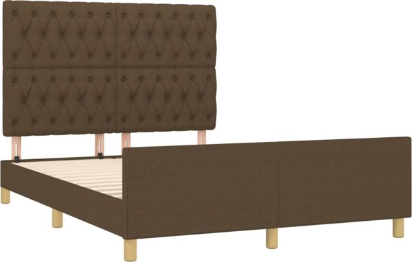 vidaXL Rama κρεβατιού με κεφαλάρι, σκούρο καφέ, 140x200 cm, επενδεδυμένη με ύφασμα
