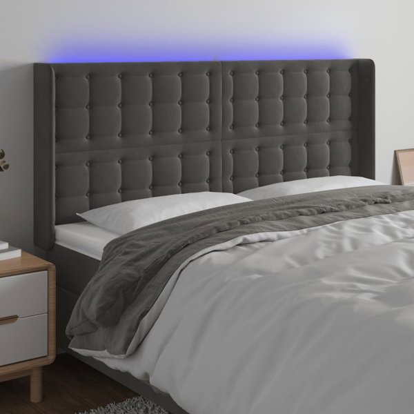 vidaXL Zaglowek do lozka z LED, ciemnoszary, 203x16x118/128 cm, aksamit