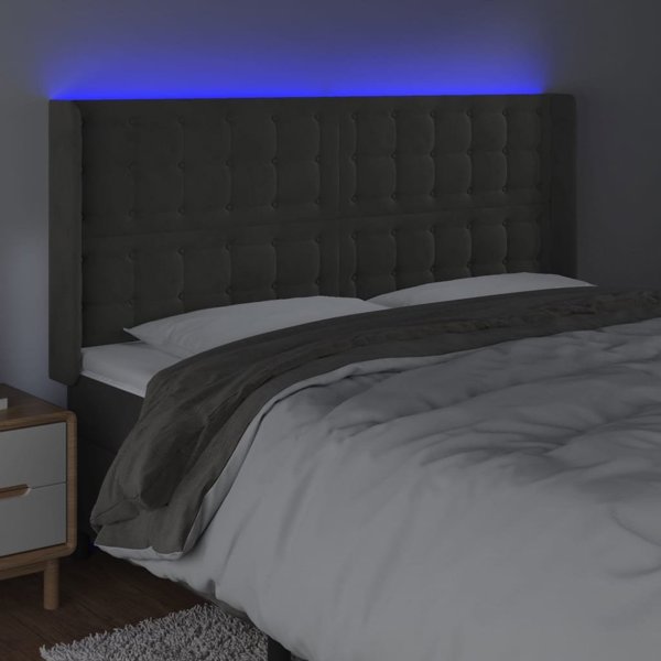 vidaXL Zaglowek do lozka z LED, ciemnoszary, 203x16x118/128 cm, aksamit
