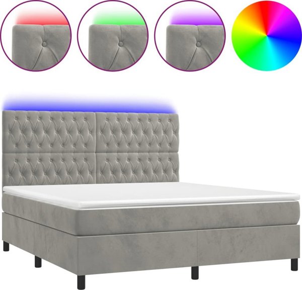 vidaXL Κρεβάτι κοντινεντάλ με στρώμα και LED, γκρι 160x200 εκ., βελούδο
