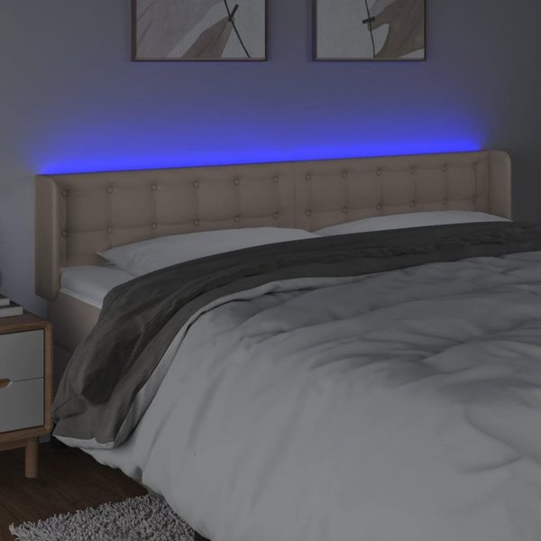 vidaXL Κεφαλάρι Κρεβατιού με LED Cappuccino 203x16x78/88 cm Συνθετικό Δέρμα