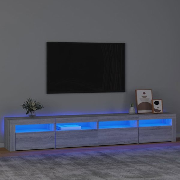 vidaXL Ντουλάπι TV με φωτισμό LED, γκρι Sonoma δρυς, 240x35x40 εκ.